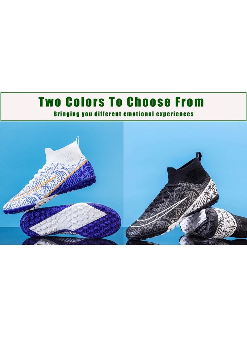 محجر حذاء كرة القدم للرجال والنساء (جنسيني للبالغين) - حذاء كرة القدم ملابس رياضية عالي الكاحل مقاوم للانزلاق للتدريب والرياضة - حذاء كرة القدم للشباب والطلاب (أبيض أسود) - Image 3